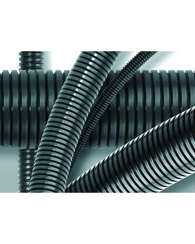 Труба ПА 6 гибкая гофр. д.13мм, ПВ-0, без протяжки, 100м, цвет тёмно-серый DKC 80013 в Липецке Труба гофрированная Pintop.ru