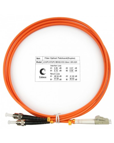 Шнур оптический duplex LC-ST 62,5/125 mm 1,5м LSZH Cabeus FOP-62-LC-ST-1,5m в Липецке Патч-корды оптические Pintop.ru
