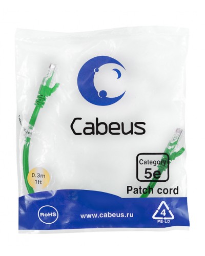 Патч-корд медный U/UTP кат.5е (0,3м) LSZH (зеленый) Cabeus (PC-UTP-RJ45-Cat.5e-0.3m-GN-LSZH) в Липецке Патчкорды (медные) Pintop.ru