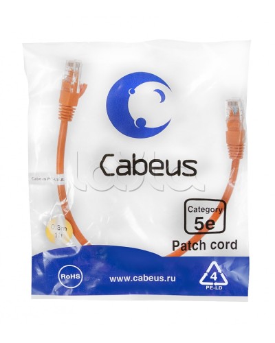 Патч-корд медный U/UTP кат.5е (0,3м) LSZH (оранжевый) Cabeus (PC-UTP-RJ45-Cat.5e-0.3m-OR-LSZH) в Липецке Патчкорды (медные) Pintop.ru