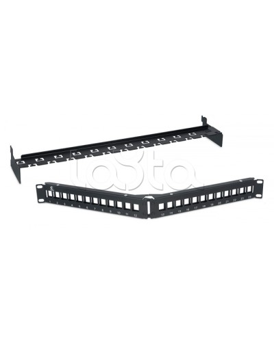 Патч-панель угловая модульная 19, 1U, 24 порта RJ-45, для неэкранированных модулей, с задним кабельным организатором (без модулей) Cabeus PLB-24-CON в Липецке Патч панель Pintop.ru