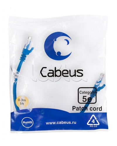 Патч-корд медный U/UTP кат.5е (0,3м) LSZH (синий) Cabeus (PC-UTP-RJ45-Cat.5e-0.3m-BL-LSZH) в Липецке Патчкорды (медные) Pintop.ru