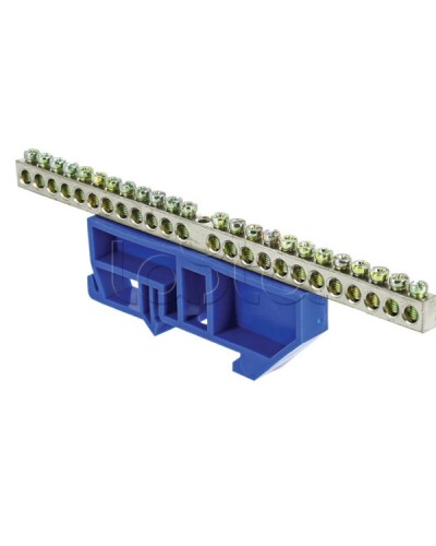 Шина 0 N (6x9мм) 24 отв. цинк синий изолятор на DIN-рейку EKF PROxima (sn1-63-24-d) в Липецке Клеммные колодки Pintop.ru