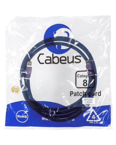 Патч-корд S/FTP Cabeus PC-SSTP-RJ45-Cat.8-2m-LSZH в Липецке Патчкорды (медные) Pintop.ru
