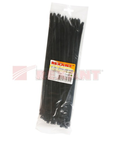 Хомут-стяжка нейлоновый 5х300 мм чёрный (100шт/уп) REXANT 07-1303 в Липецке Стяжки-хомуты Pintop.ru