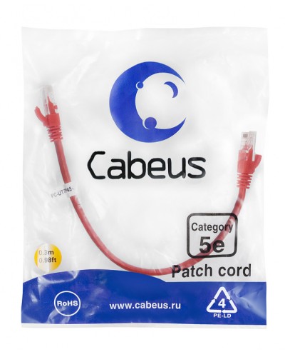Патч-корд медный U/UTP кат.5е (0,3м) LSZH (красный) Cabeus (PC-UTP-RJ45-Cat.5e-0.3m-RD-LSZH) в Липецке Патчкорды (медные) Pintop.ru