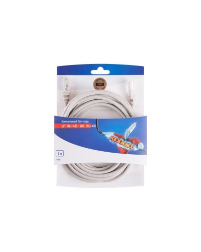 Патч-корд U/UTP RJ45-RJ45, CAT 5e, PVC, серый, 5м REXANT 06-3204 в Липецке Патчкорды (медные) Pintop.ru