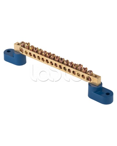 Шина 0 N (8х12мм) 16 отверстий латунь 2 синих угловых изолятора EKF PROxima (sn0-125-16-2) в Липецке Клеммные колодки Pintop.ru