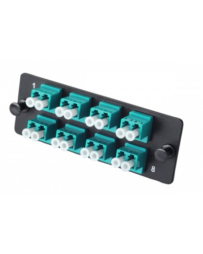 Комплект планка Q-SLOT с 8 адаптерами дуплекс LC OM3, монтажные шнуры, КДЗС Eurolan (38M-30-2L-08BL) в Липецке Кроссы оптические Pintop.ru