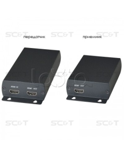 Комплект (передатчик + приёмник) для передачи HDMI по одному кабелю витой пары SC&T HE03 в Липецке Видеоусилители, Модуляторы, Делители Pintop.ru