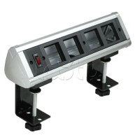 Блок настольный с выключателем нагрузки на 4 модуля (45х45мм) на струбцинах (алюминий) Экопласт 70314