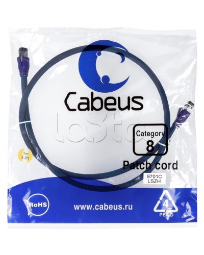 Патч-корд S/FTP Cabeus PC-SSTP-RJ45-Cat.8-1m-LSZH в Липецке Патчкорды (медные) Pintop.ru