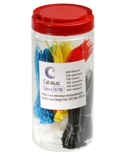 Набор стяжек нейлоновых неоткрывающихся, безгалогенные (halogen free), 100x2.5мм Cabeus CK-100 в Липецке Стяжки-хомуты Pintop.ru