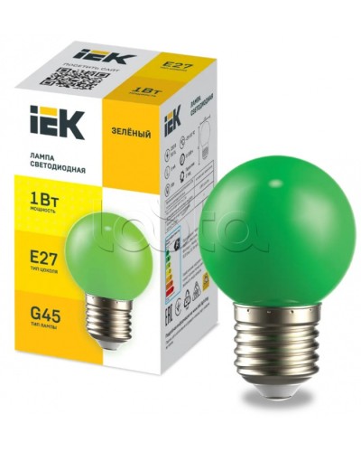 Лампа LED декор. G45 шар 1Вт 230В зеленый E27 IEK (LLE-G45-1-230-G-E27) в Липецке Источники света(Лампы) Pintop.ru