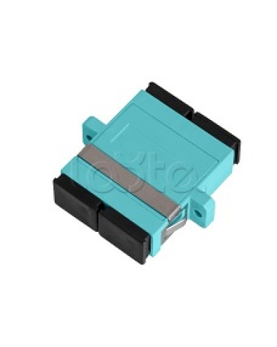 Адаптер NIKOMAX волоконно-оптический, соединительный, многомодовый, стандарта OM3, SC/UPC-SC/UPC, двойной, пластиковый, без шторки, с фланцами, аква, уп-ка 2шт. NIKOMAX (NMF-OA2M3-FN-SCU-SCU-AQ-2) в Липецке Проходные адаптеры и розетки оптические Pint