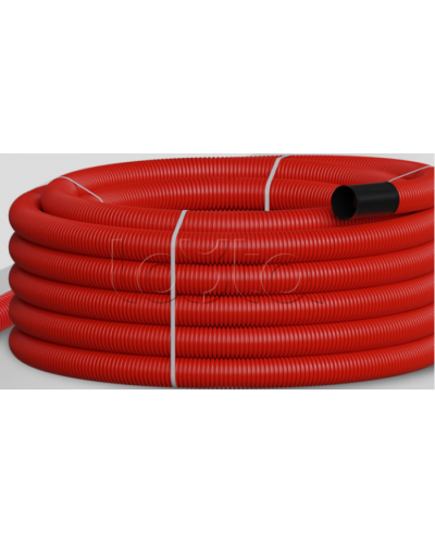 NR063 Двустен. труба ПНД гибкая откр. прокладки, SN18, с зондом, D63мм (50м) красн. Экопласт (801063HFR-UF-RD) в Липецке Труба гофрированная Pintop.ru