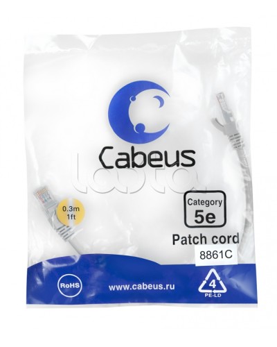 Патч-корд медный U/UTP кат.5е (0,3м) LSZH (белый) Cabeus (PC-UTP-RJ45-Cat.5e-0.3m-WH-LSZH) в Липецке Патчкорды (медные) Pintop.ru