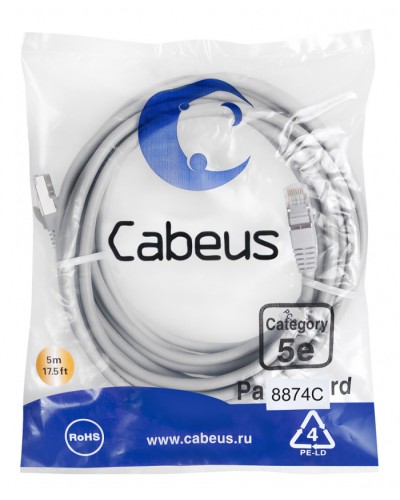 Патч-корд медный F/UTP кат.5е (10м) PVC (серый) Cabeus (PC-FTP-RJ45-Cat.5e-10m) в Липецке Патчкорды (медные) Pintop.ru