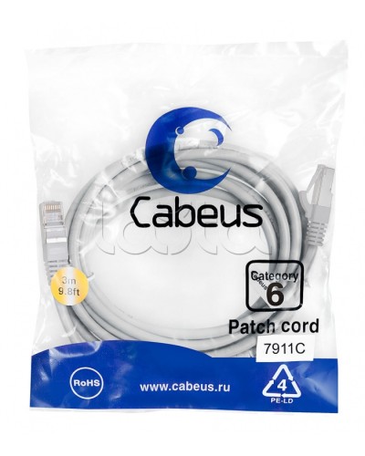 Патч-корд Cabeus PC-FTP-RJ45-CAT.6-3M-LSZH в Липецке Патчкорды (медные) Pintop.ru