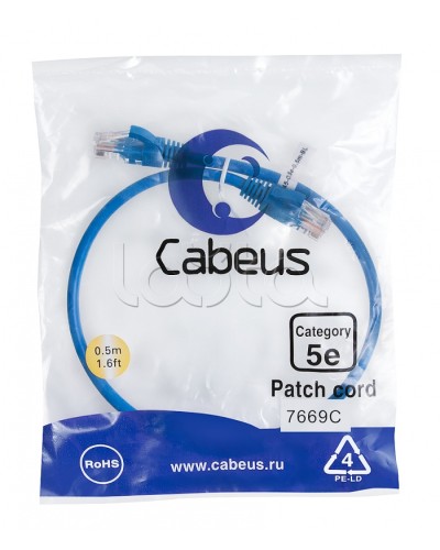 Патч-корд UTP, категория 5e, 0.5 м, неэкранированный, синий Cabeus PC-UTP-RJ45-Cat.5e-0.5m-BL в Липецке Патчкорды (медные) Pintop.ru