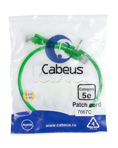 Патч-корд UTP, категория 5e, 0.5 м, неэкранированный, зеленый Cabeus PC-UTP-RJ45-Cat.5e-0.5m-GN в Липецке Патчкорды (медные) Pintop.ru