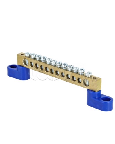 Шина 0 N (8х12мм) 12 отверстий латунь 2 синих угловых изолятора EKF PROxima (sn0-125-12-2) в Липецке Клеммные колодки Pintop.ru