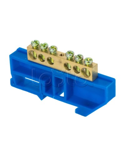 Шина 0 N (8х12мм) 6 отверстий латунь синий изолятор на DIN-рейку EKF PROxima (sn0-125-6-d) в Липецке Клеммные колодки Pintop.ru