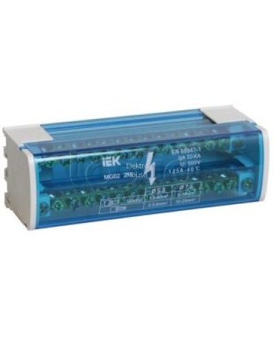 Шина «N» нулевая на DIN-рейку в корпусе 2Х15 групп IEK YND10-2-15-125 в Липецке Аксессуары для стоек и шкафов Pintop.ru