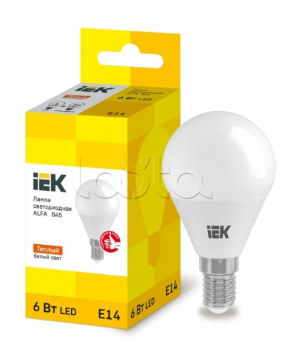 Лампа LED ALFA G45 шар 6Вт 230В 3000К E14 IEK (LLA-G45-6-230-30-E14) в Липецке Источники света(Лампы) Pintop.ru