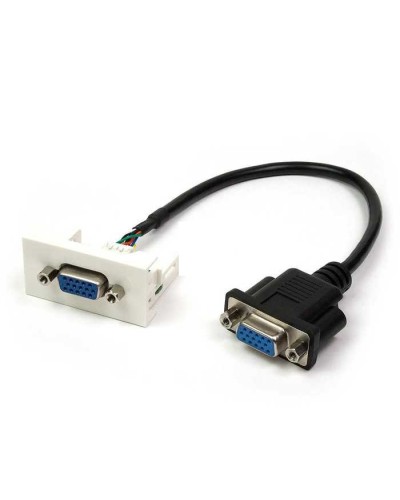 Вставка Mosaic 22.5x45 с адаптером VGA D-SUB HDB-15 мама, со шнуром 20 см мама, белая LANMASTER LAN-WA-LP-VGA-FF-0.2 в Липецке Аксессуары для стоек и шкафов Pintop.ru