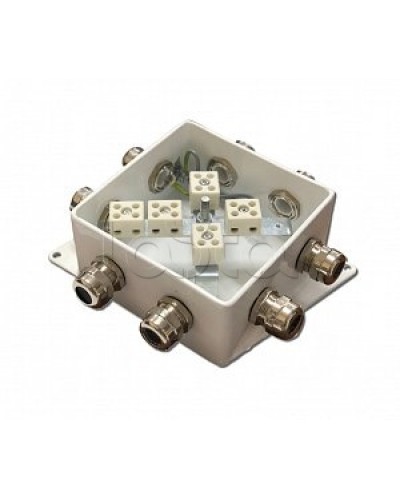 Коробка монтажная огнестойкая Гефест КМ-О (10к*10,0)-IP66-120х120, шесть вводов в Липецке Распределительные коробки Pintop.ru