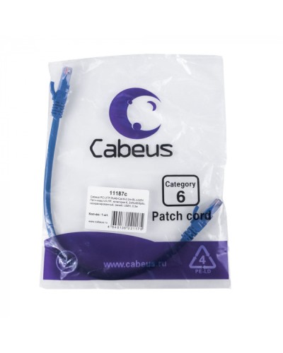 Патч-корд U/UTP, кат. 6, 2xRJ45/8p8c, неэкран, синий, LSZH, 0.3м Cabeus (PC-UTP-RJ45-Cat.6-0.3m-BL-LSZH) в Липецке Патчкорды (медные) Pintop.ru
