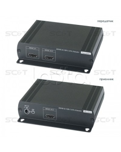 Удлинитель HDMI KVM (комплект приёмник + передатчик) по Ethernet до 120м (CAT5e) SC&T HKM01E в Липецке Видеоусилители, Модуляторы, Делители Pintop.ru