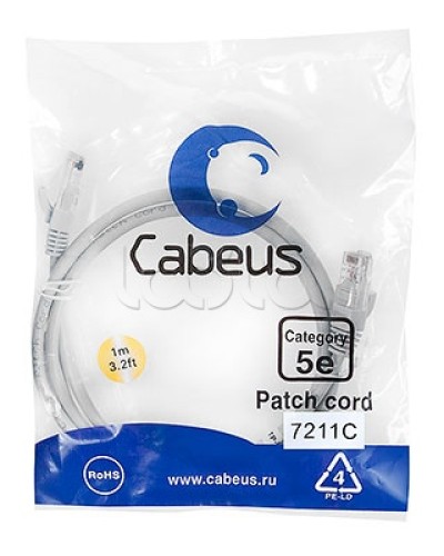 Патч-корд 2xRJ-45/8P8C UTP кат.5е (1 м) Cabeus PC-UTP-RJ45-Cat.5e-1m-BL в Липецке Патчкорды (медные) Pintop.ru
