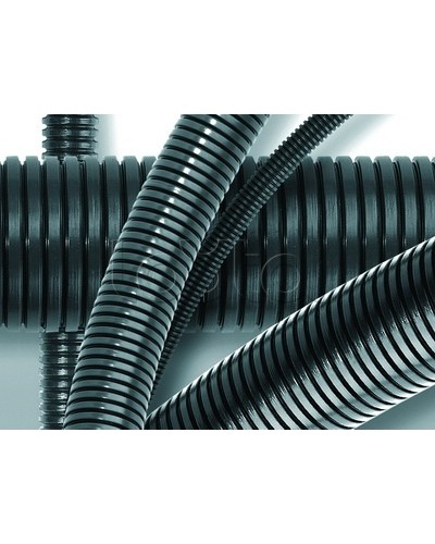 Труба ПА 6 гибкая гофр. д.10мм, ПВ-0, без протяжки, 100м, цвет тёмно-серый DKC 80010 в Липецке Труба гофрированная Pintop.ru